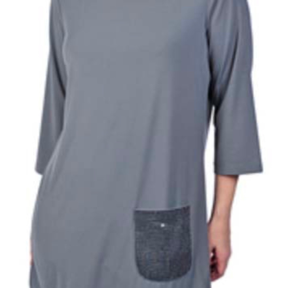TOP, SEQUIN POCKET, GREY, SIZE 3X, ROUND NECK, ¾ SLEEVES, LONG LENGTH, JOAN RIVE
